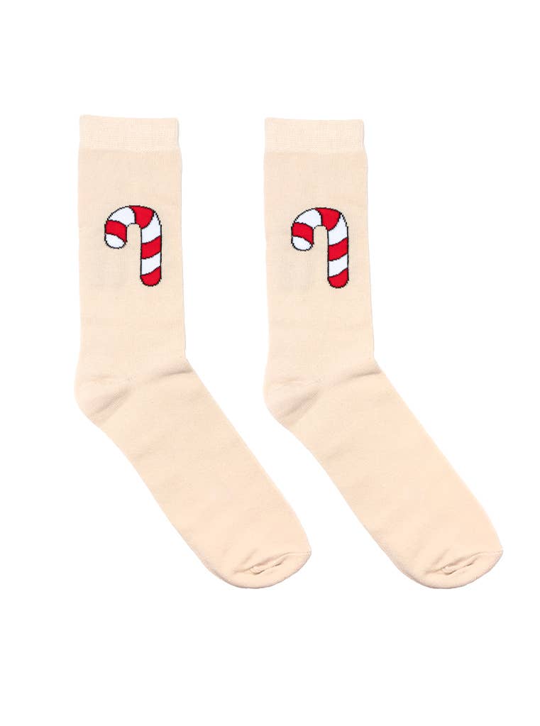 3D Packaged Crew Socks - Holiday - Candy Cane - Beige