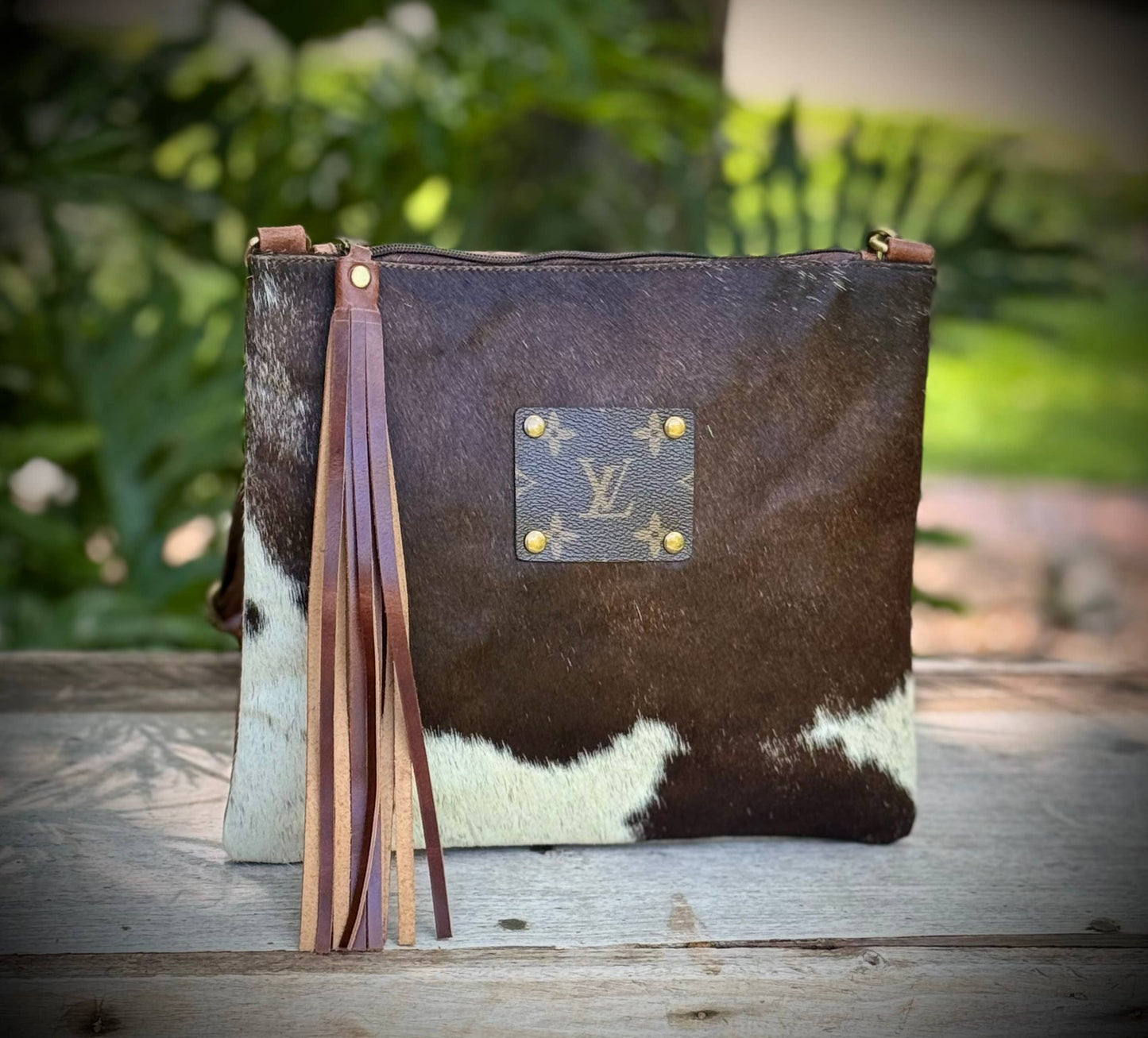 Upcycled LV Cowhide Leather Crossbody Bag Western