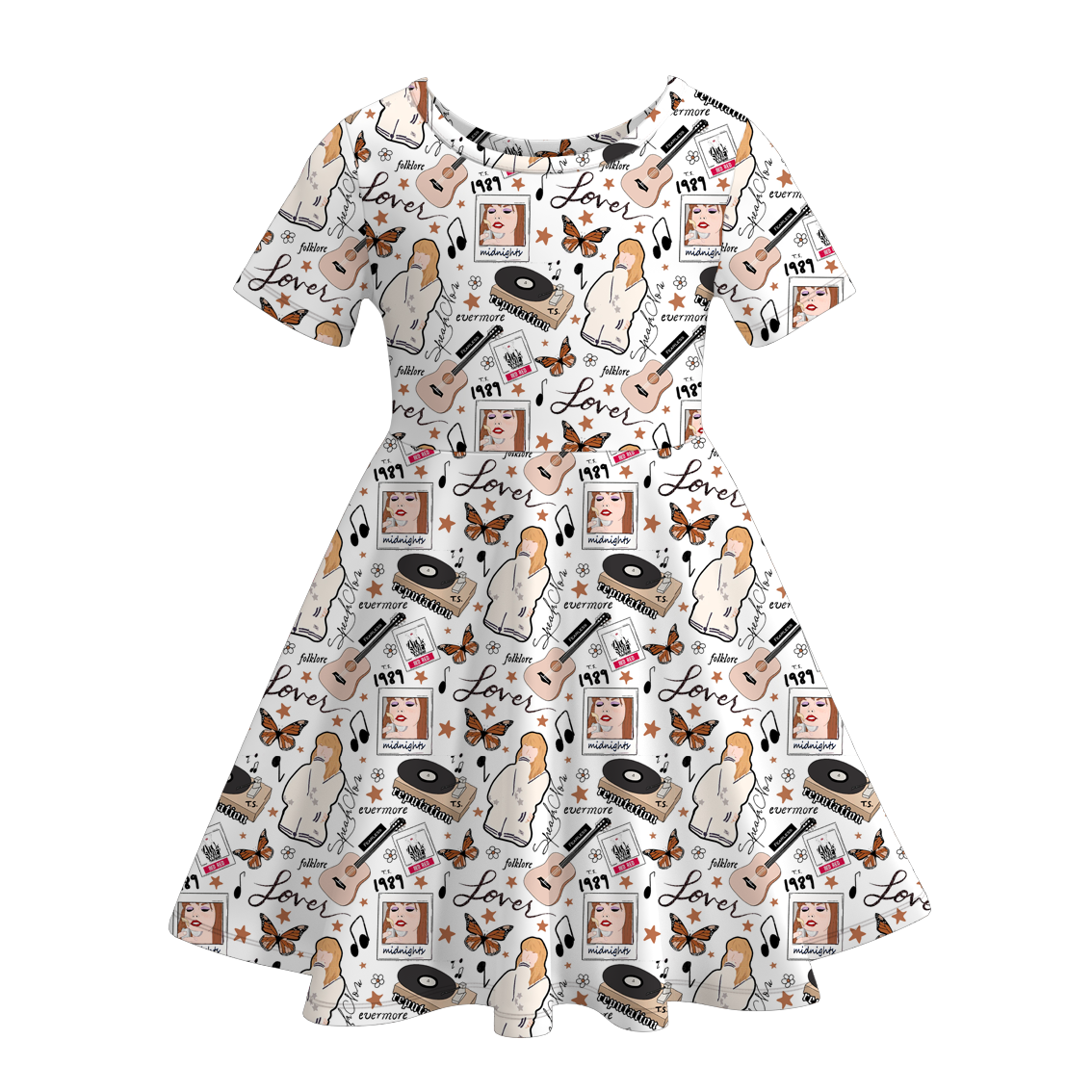 Taylor Swift TS print short sleeve ruffle twirl dress