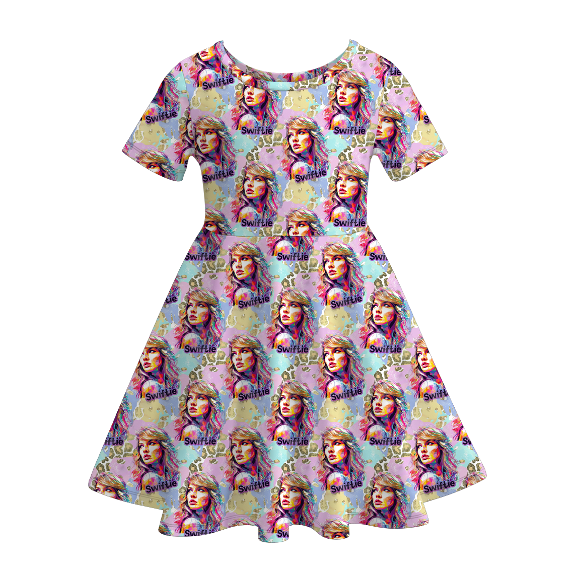 Taylor Swift TS print short sleeve ruffle twirl dress