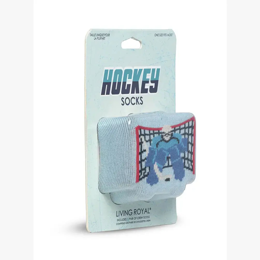 3D Packaged Crew Socks - Goalie & Hockey Net - Ice Blue