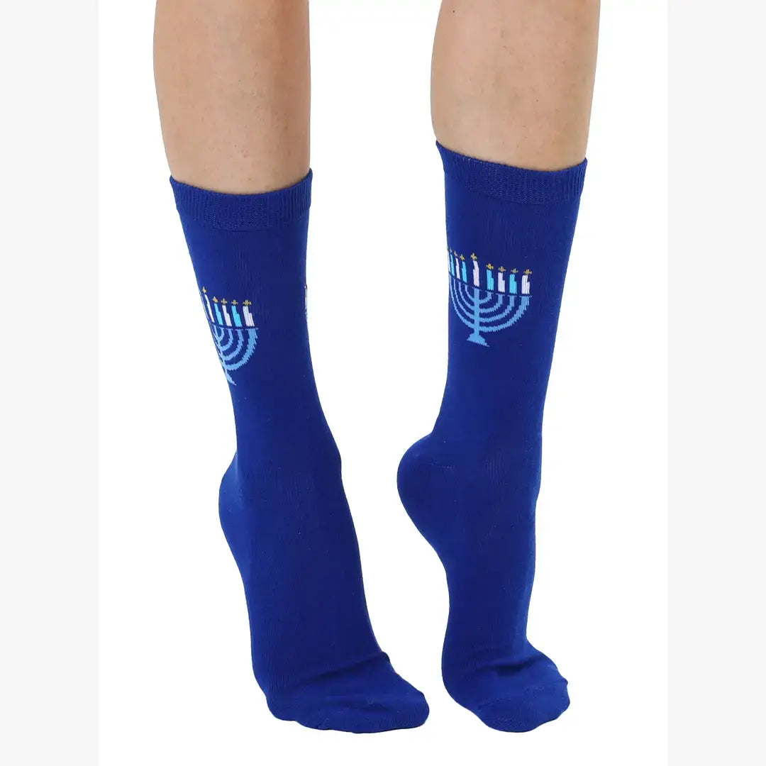 3D Packaged Crew Socks - Hanukkah Menorah Candles - Blue