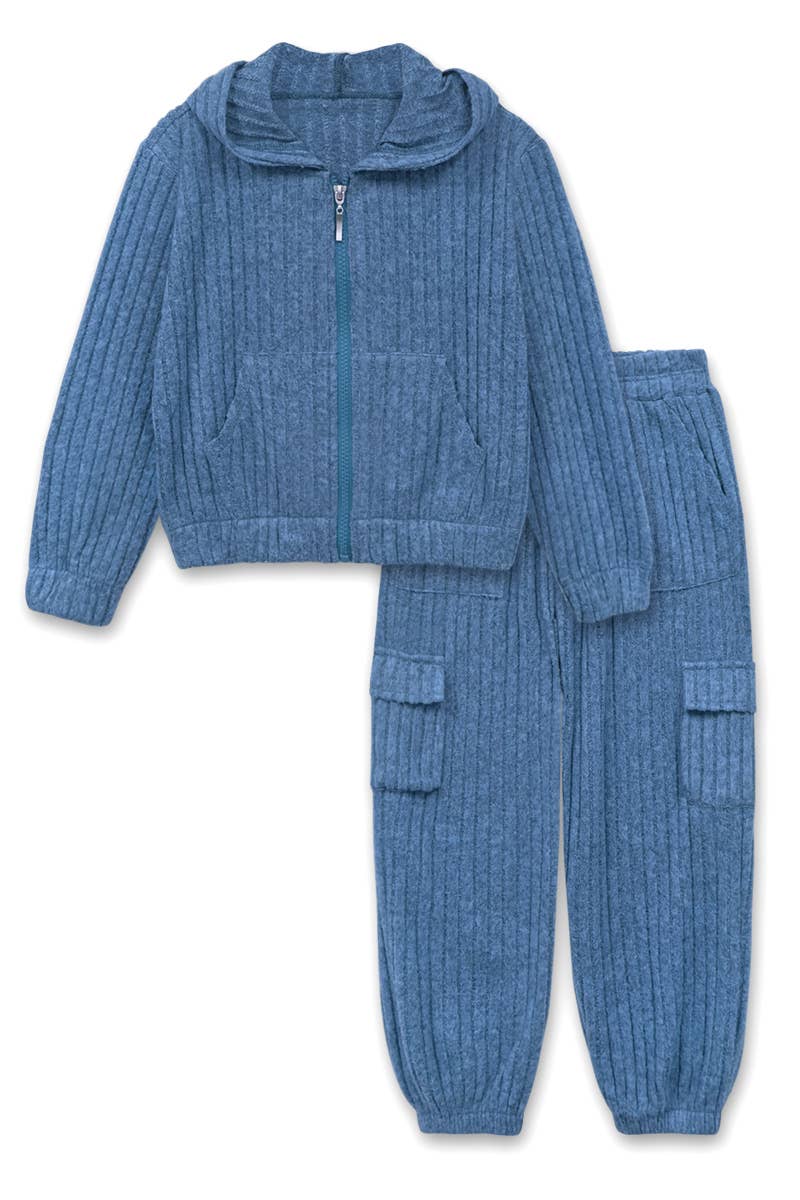 GKSS-Q26-3807B Girl's 2 pc Hoodie Pant Set w/ Ribbed Velvet