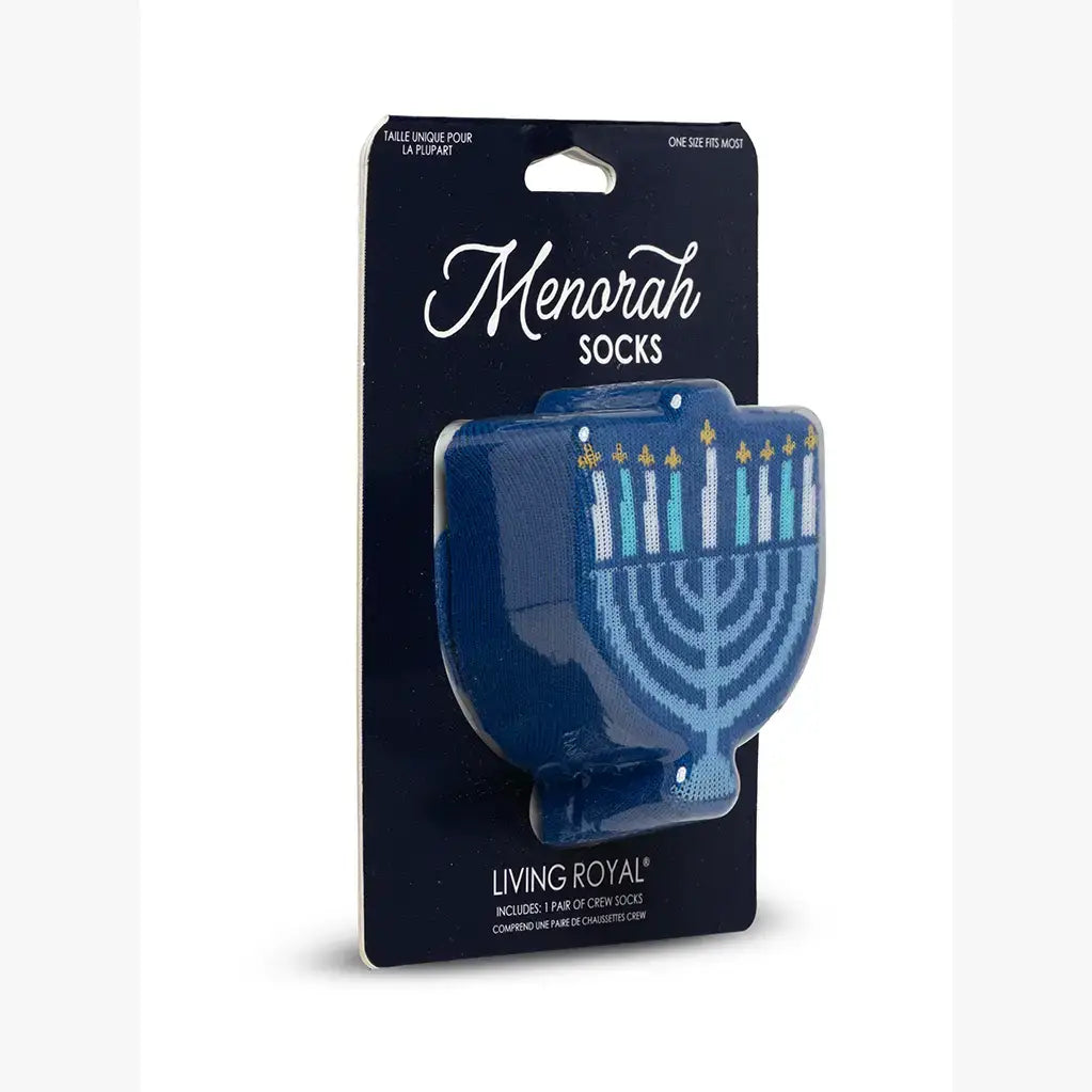 3D Packaged Crew Socks - Hanukkah Menorah Candles - Blue