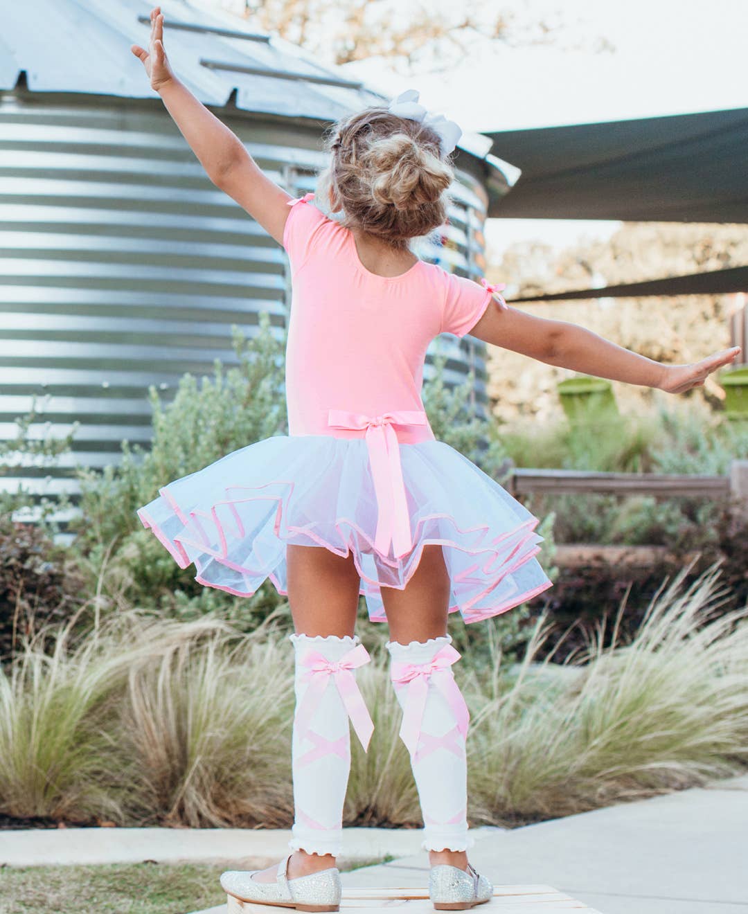 Girls White Ballet Bow Leg Warmers