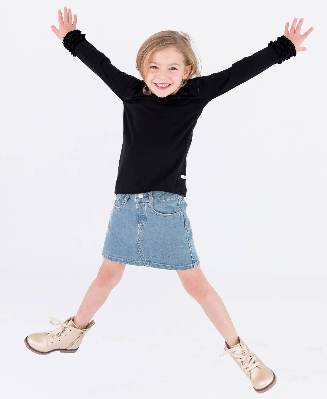 Girls Light Wash Ruffle Jean Skirt