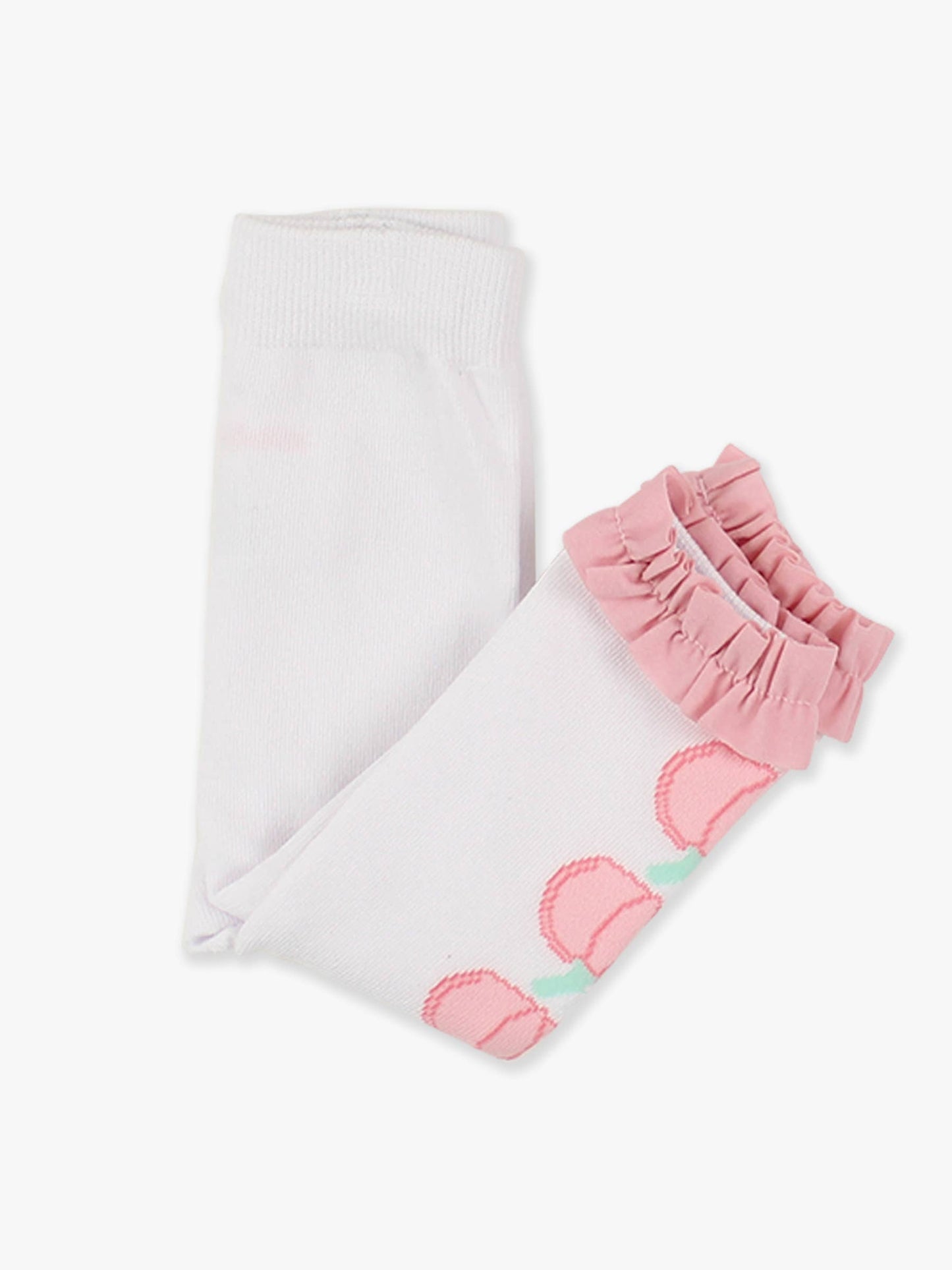 Girls Pink Pumpkin Pile Patterned Footless Ruffle Tights