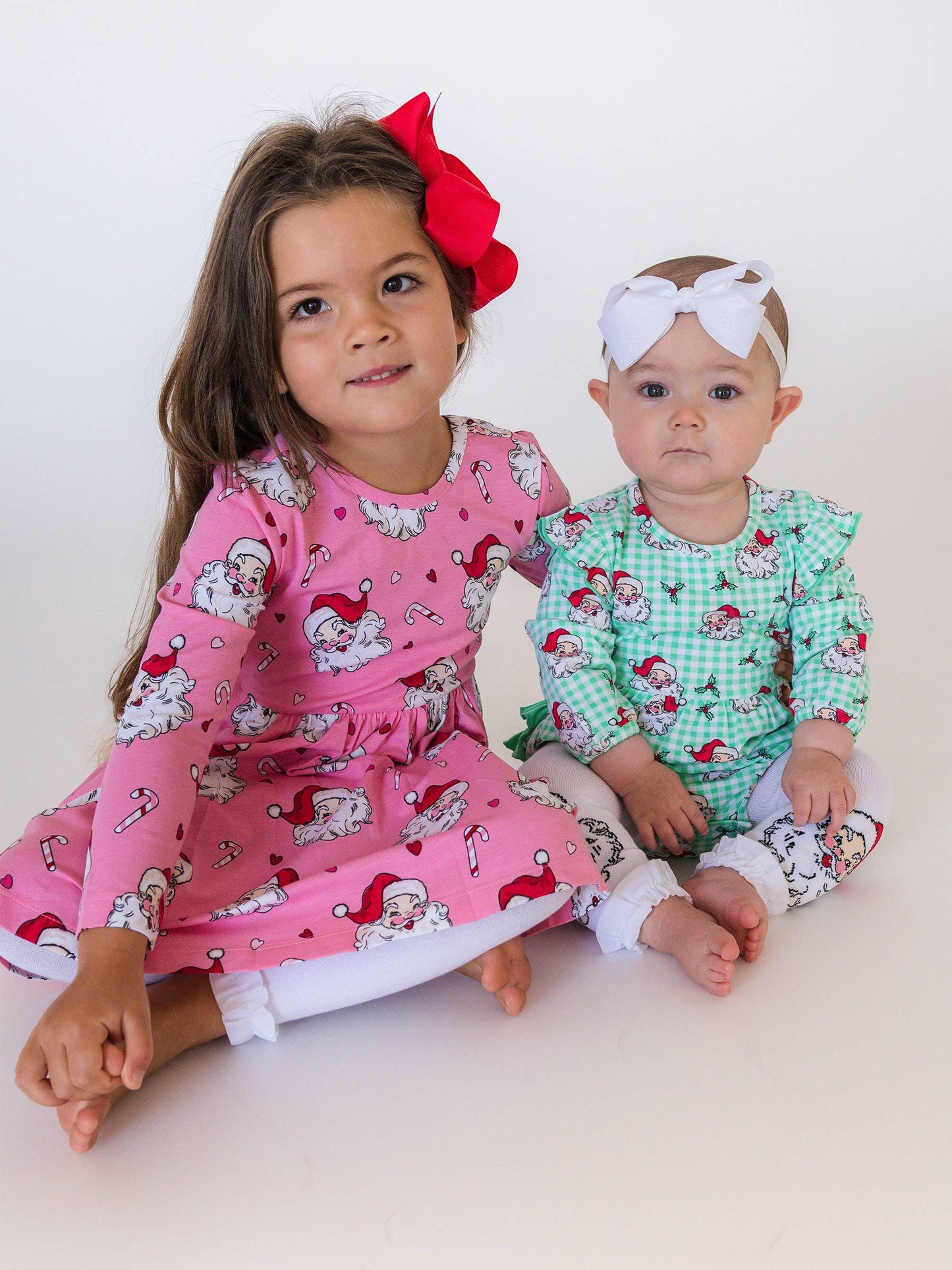 Baby Girls Green Dear Santa Knit Long Sleeve Flutter Bubble Romper