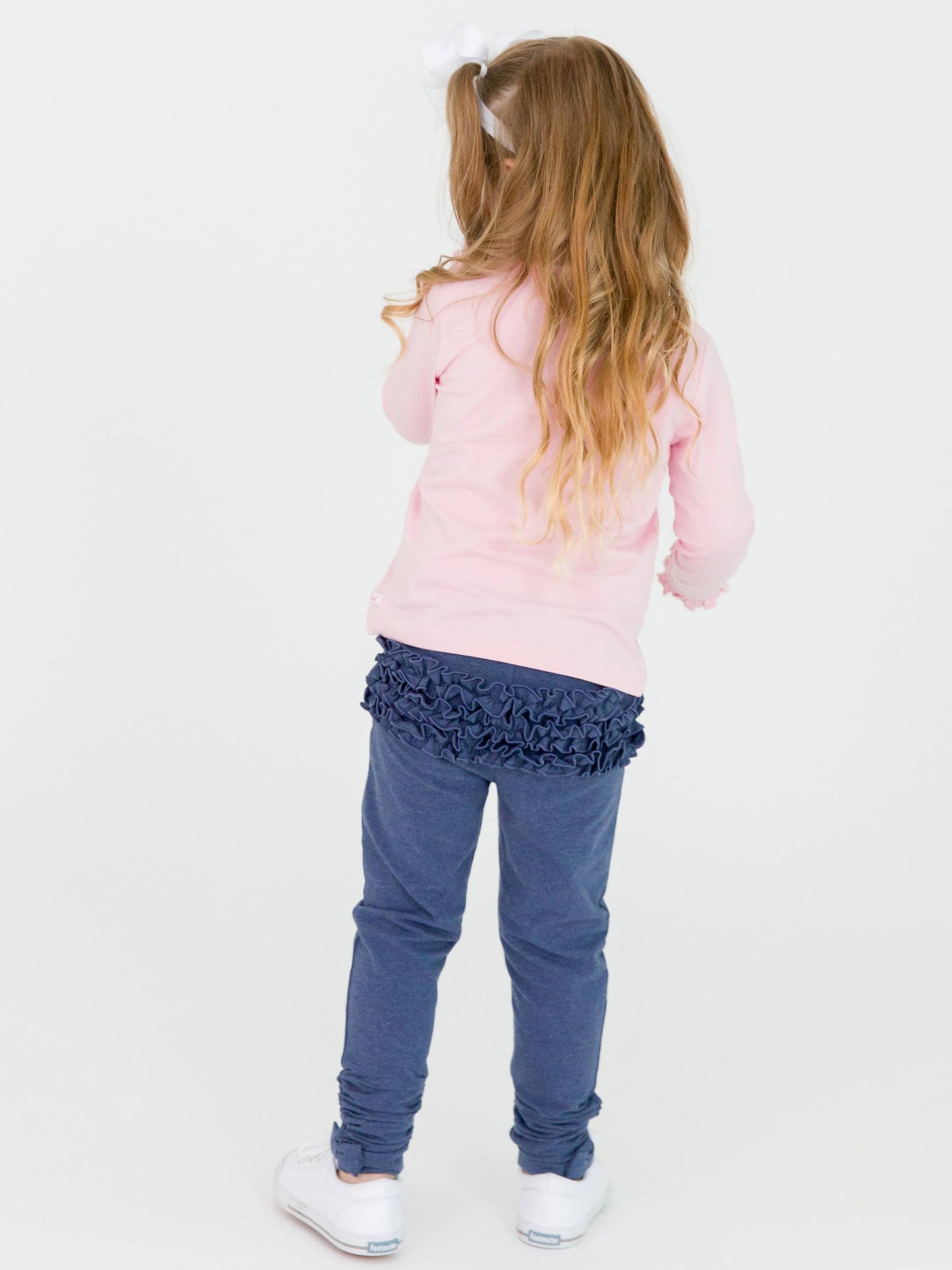 Girls Pink Knit Long Sleeve Ruffle Sleeve Top