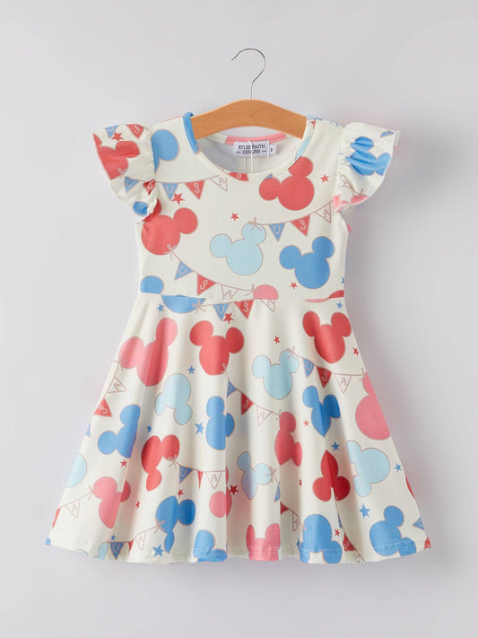 4th of July M USA Flag Print Girls Dress