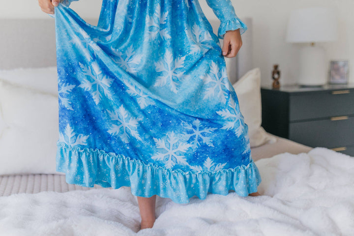 Girls Blue Snowflake Ice Princess Holiday Lounge Play Gown