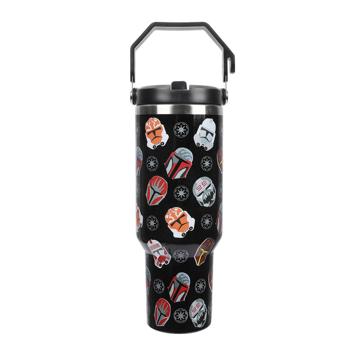 Star Wars Mandalorian Helmets All-Over Print Black 40 Oz Stainless Steel Water Bottle