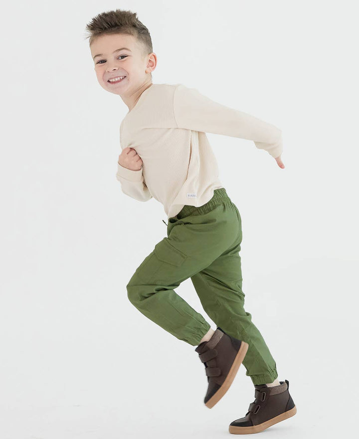 Boys Oatmeal Waffle Knit Long Sleeve Crew Neck Shirt