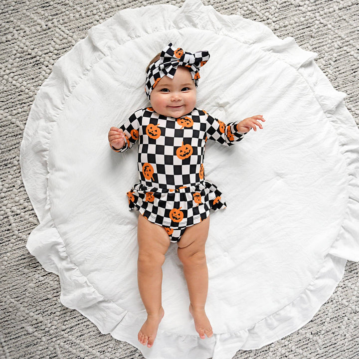 Vestido de Halloween para bebé con tutú de bambú y calabazas a cuadros de Merlín