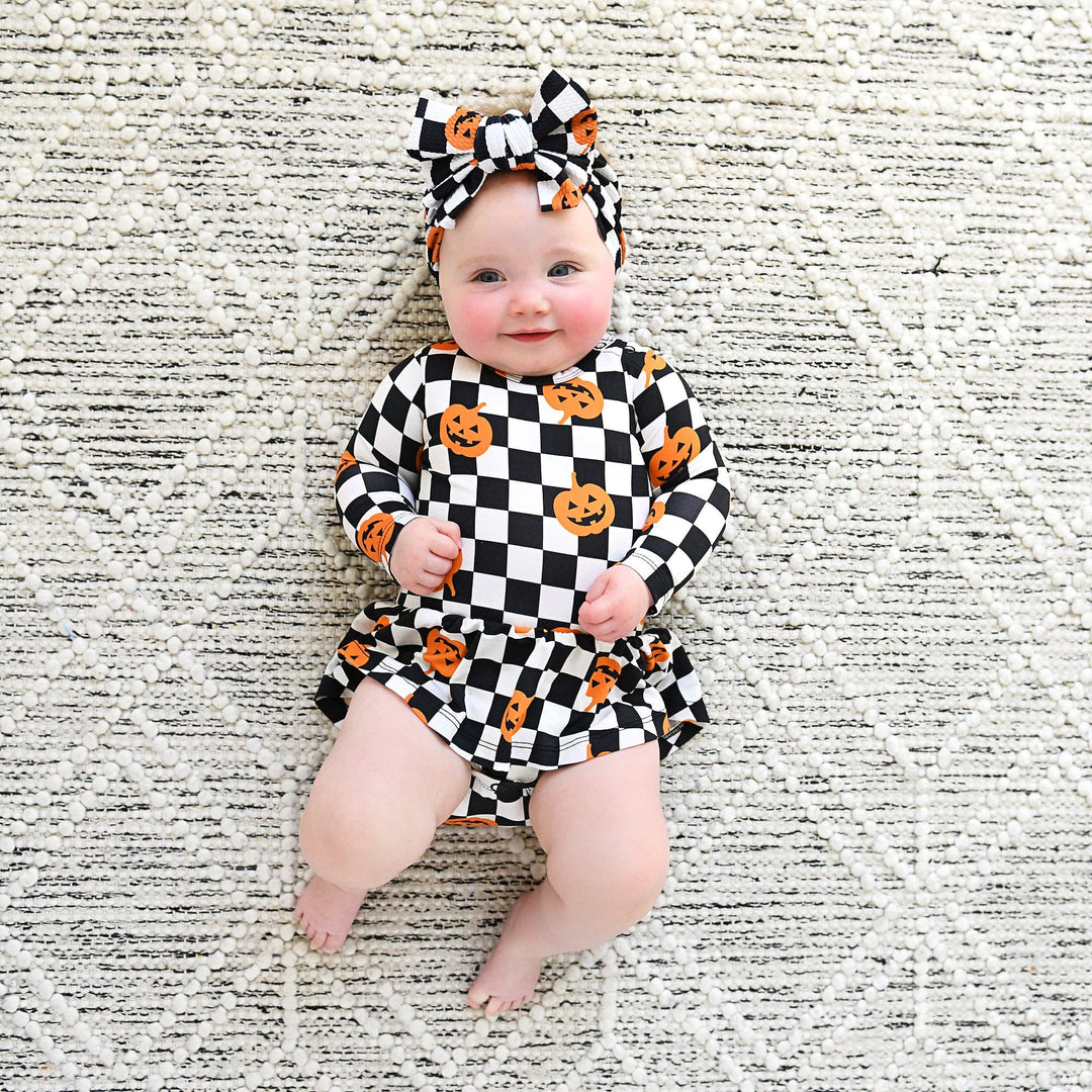 Vestido de Halloween para bebé con tutú de bambú y calabazas a cuadros de Merlín