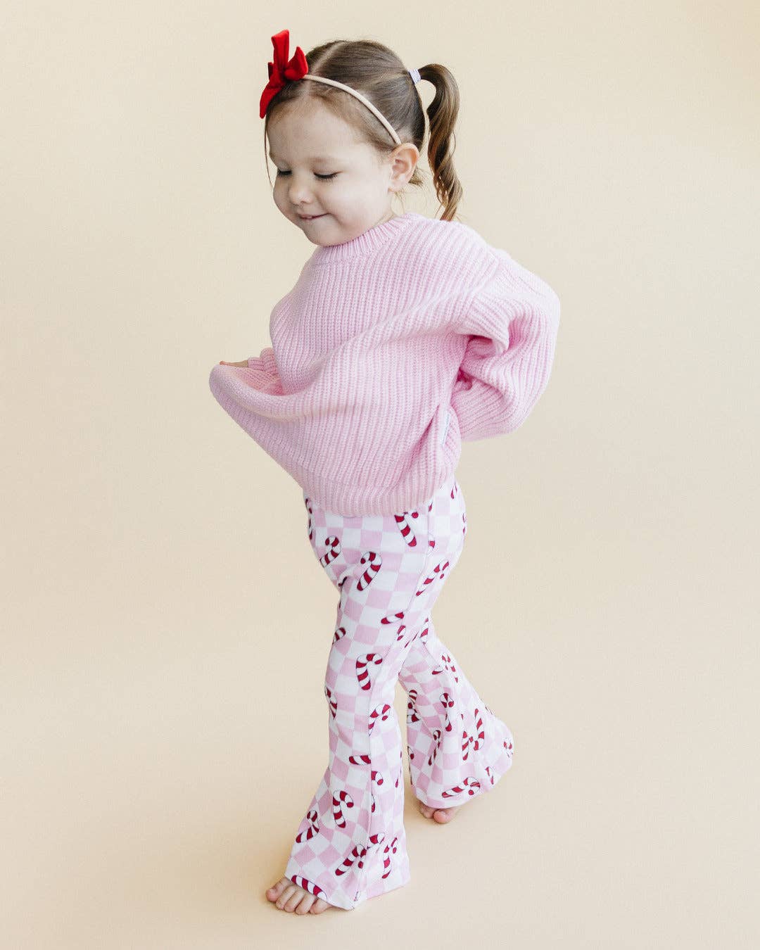 Christmas Candy Cane Kids &amp; Baby Flare Pants | Pink