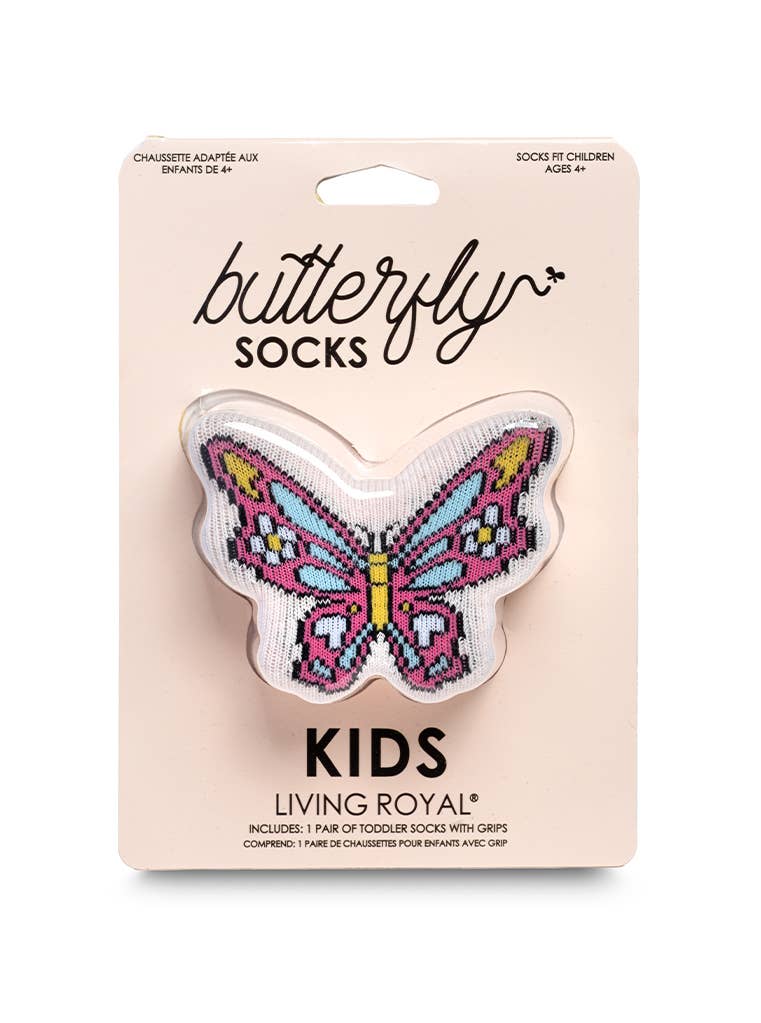 3D Packaged Crew Socks - Kids - Butterfly - Pale Pink