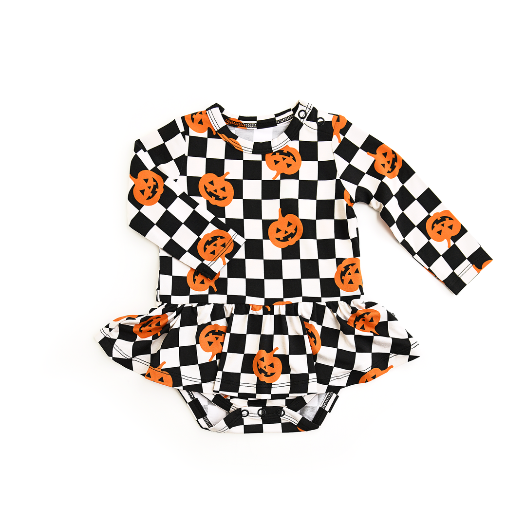 Vestido de Halloween para bebé con tutú de bambú y calabazas a cuadros de Merlín