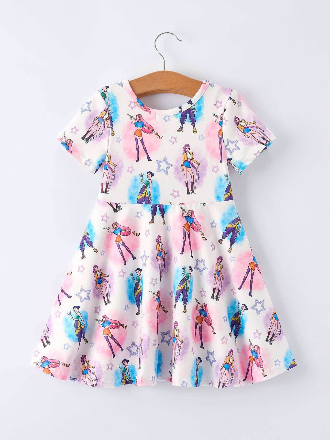 Summer KPop Demon Hunters Inspired Girl Twirly Short Sleeves Dress