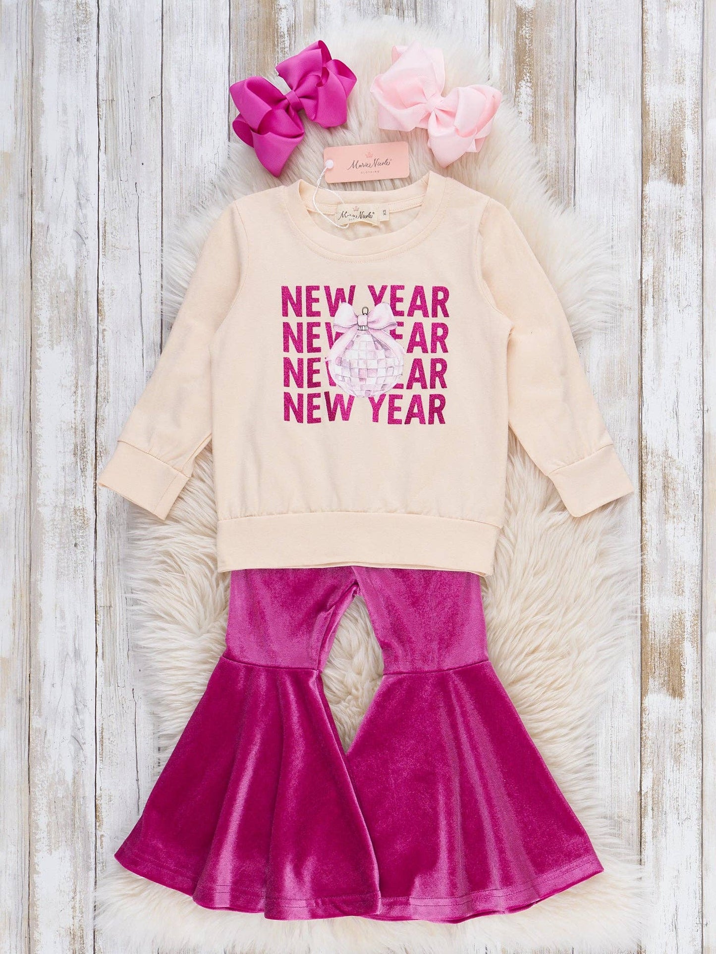 New Year Cheer Velvet Bell Bottom Outfit