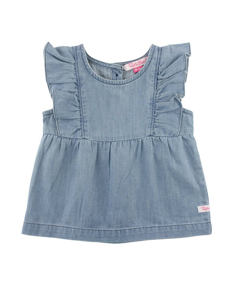 Girls Light Wash Denim Classic Ruffle Tank Woven