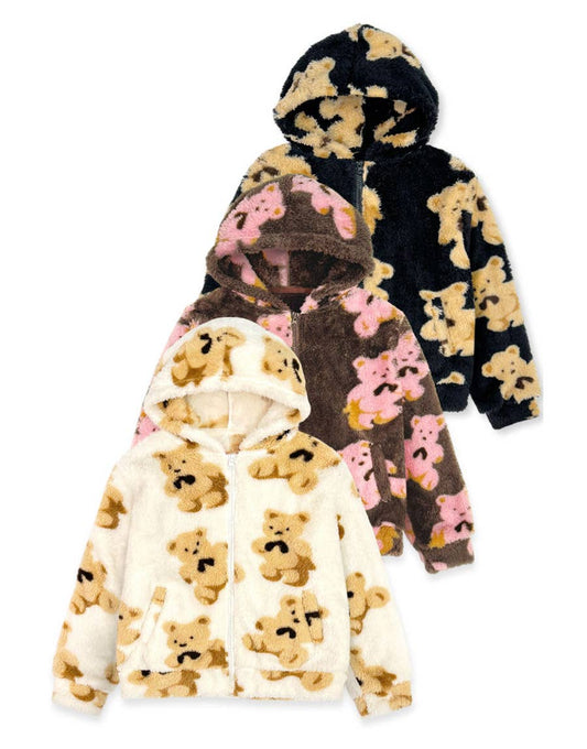 TFJ-K24-9039T Toddler's Coral Fleece Teddy Hoodie Jacket