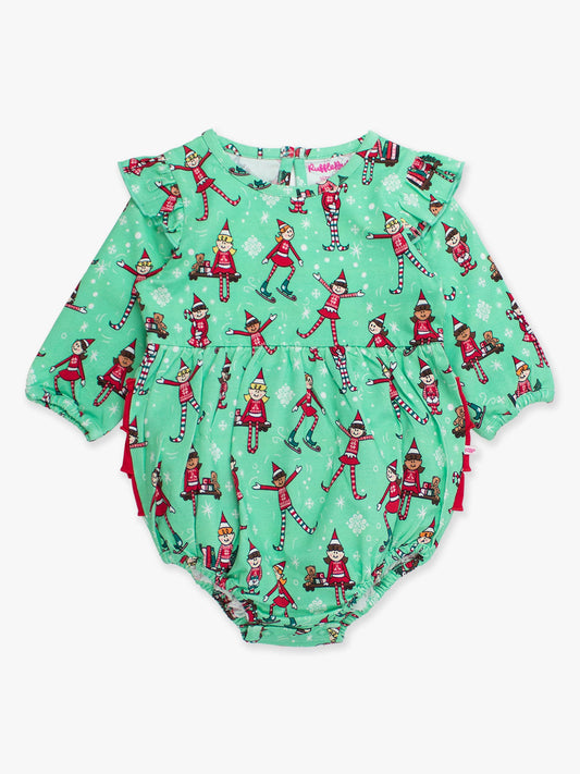 Baby Girls Elf Buddies Knit Long Sleeve Flutter Bubble Romper