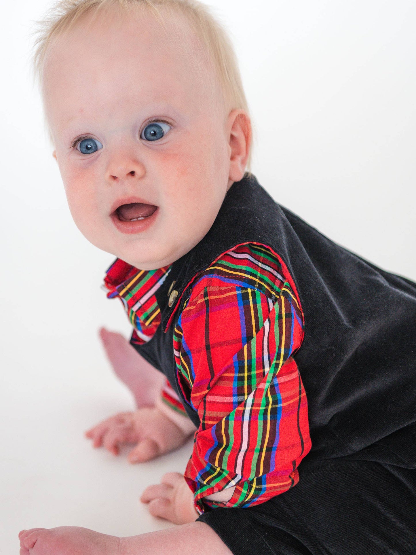 Baby Boys Black Stretch Corduroy Longall Romper