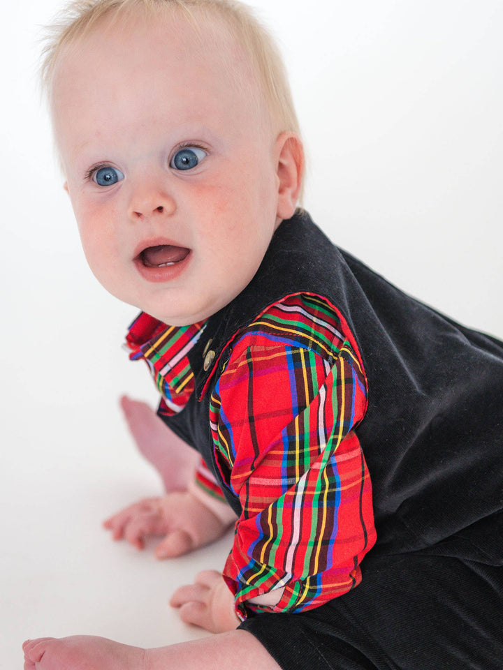 Baby Boys Black Stretch Corduroy Longall Romper