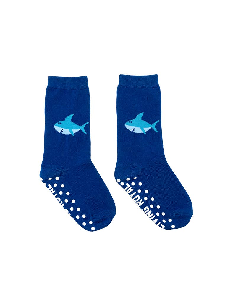 3D Packaged Crew Socks - Kids - Smiley Shark - Deep Blue