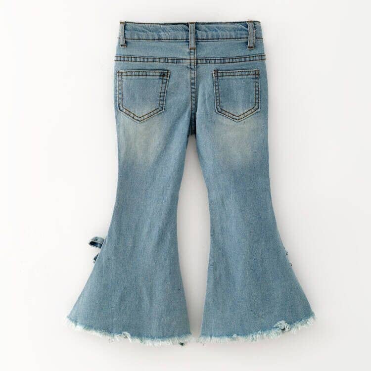 Painted Distressed Rosebud Denim Flares