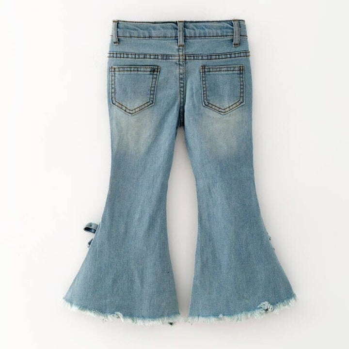 Painted Distressed Rosebud Denim Flares