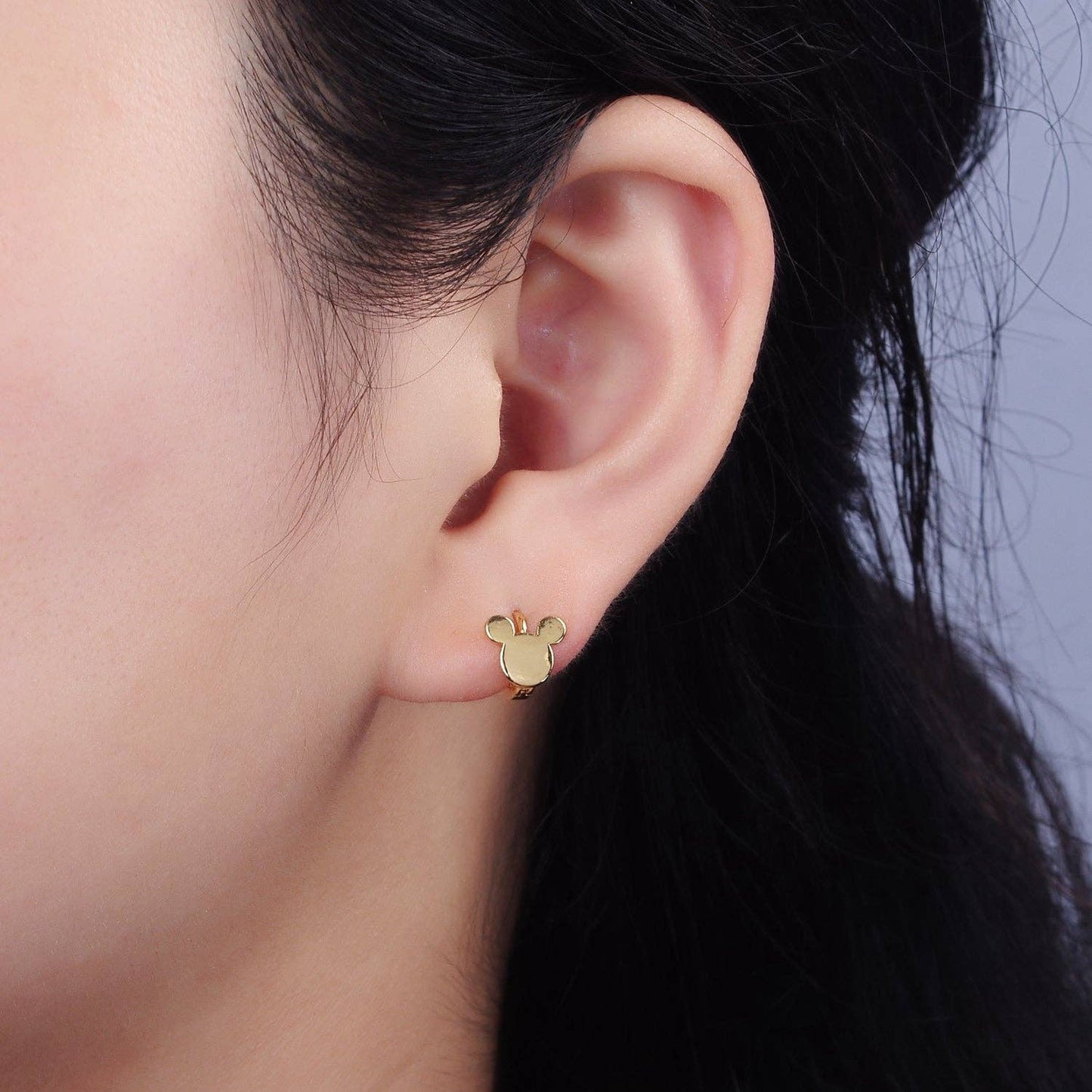 14K Gold Filled Mouse Animal Minimalist Cartilage Huggie Earrings | AE957