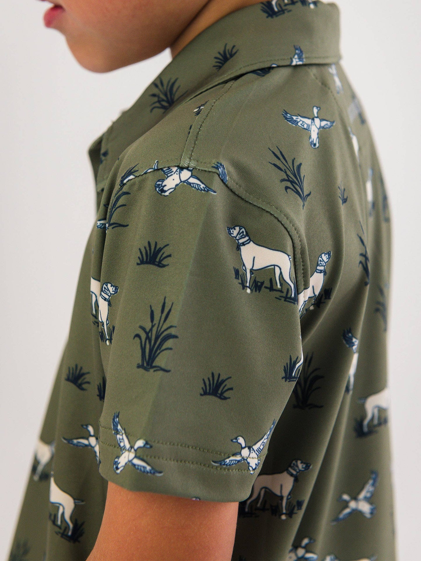 Boys Pond Pups Hunting Dog Knit Short Sleeve Performance Polo