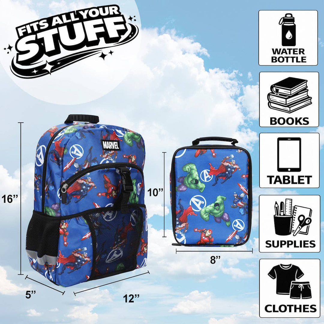Marvel’s Avengers Classic 2-Piece 16” Kids Backpack &amp; Lunch Box Set For School And Travel