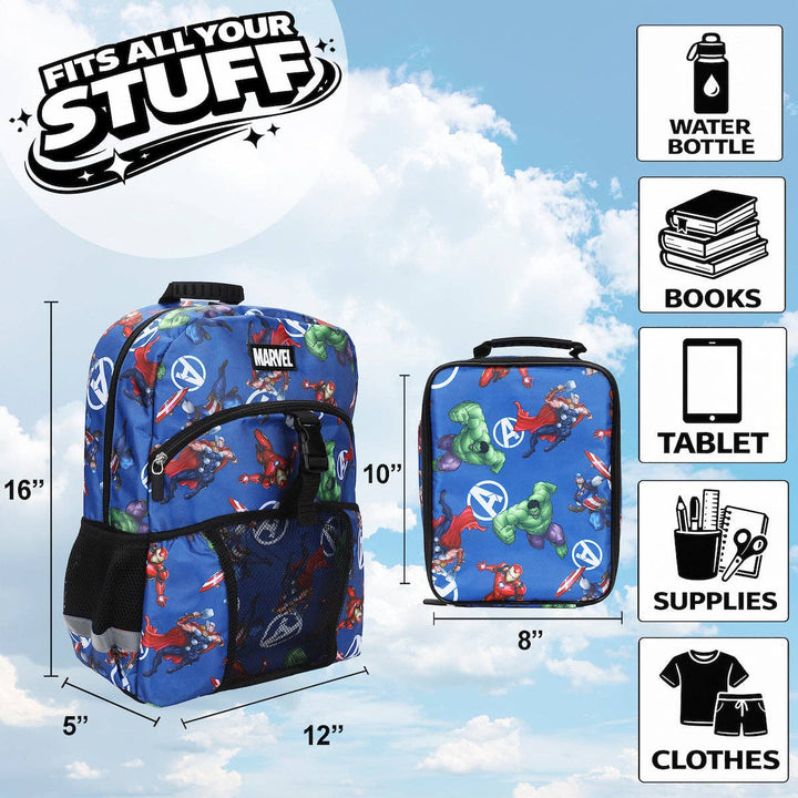 Marvel’s Avengers Classic 2-Piece 16” Kids Backpack &amp; Lunch Box Set For School And Travel