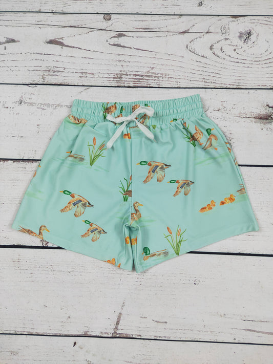 Boys Green Mallard Printed Boardshorts