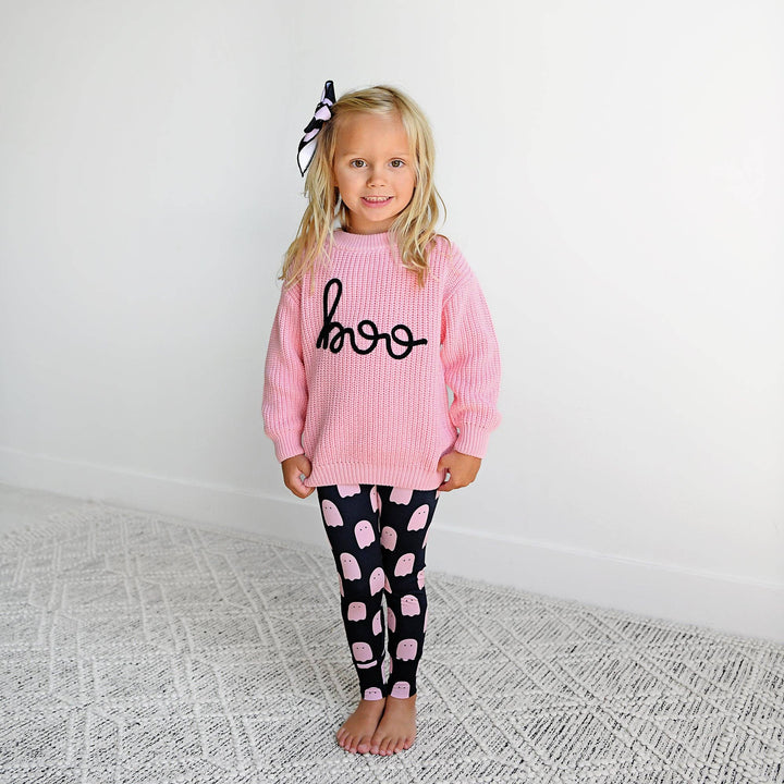 Suéter rosa Boo para Halloween para niños