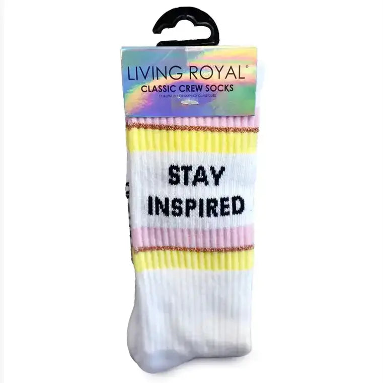 Classic Crew Socks w/ Ribbed Tubing - "Protect" - White