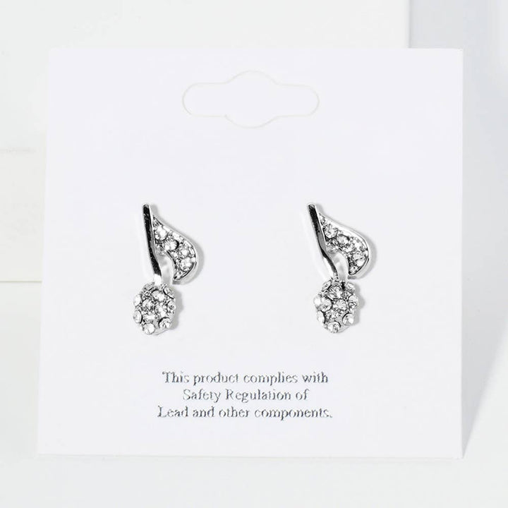 Crystal Stone Paved Music Note Stud Earrings