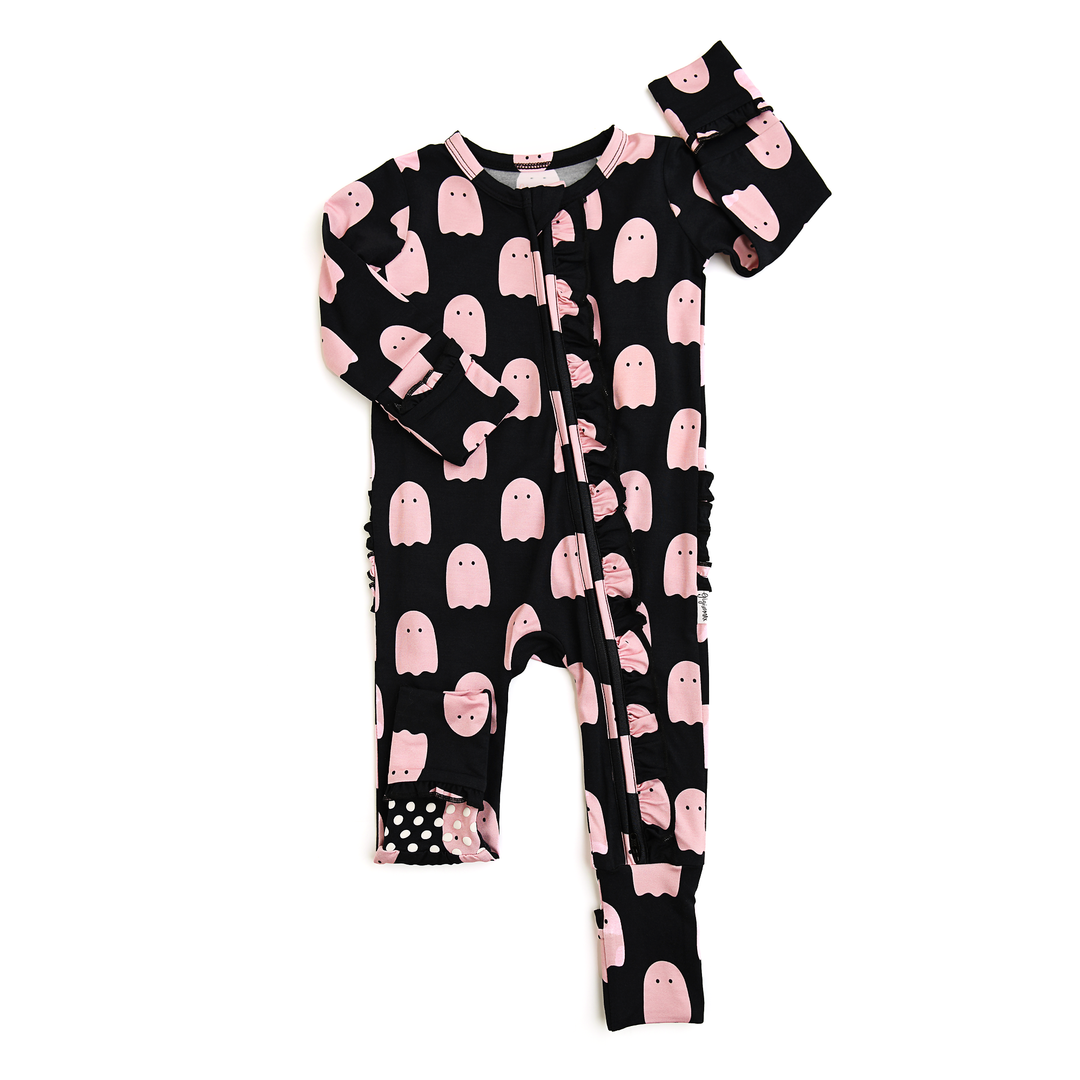 Pijamas de bambú con cremallera y volantes negros de Shade Little Halloween