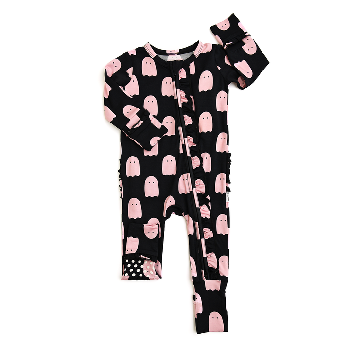 Pijamas de bambú con cremallera y volantes negros de Shade Little Halloween