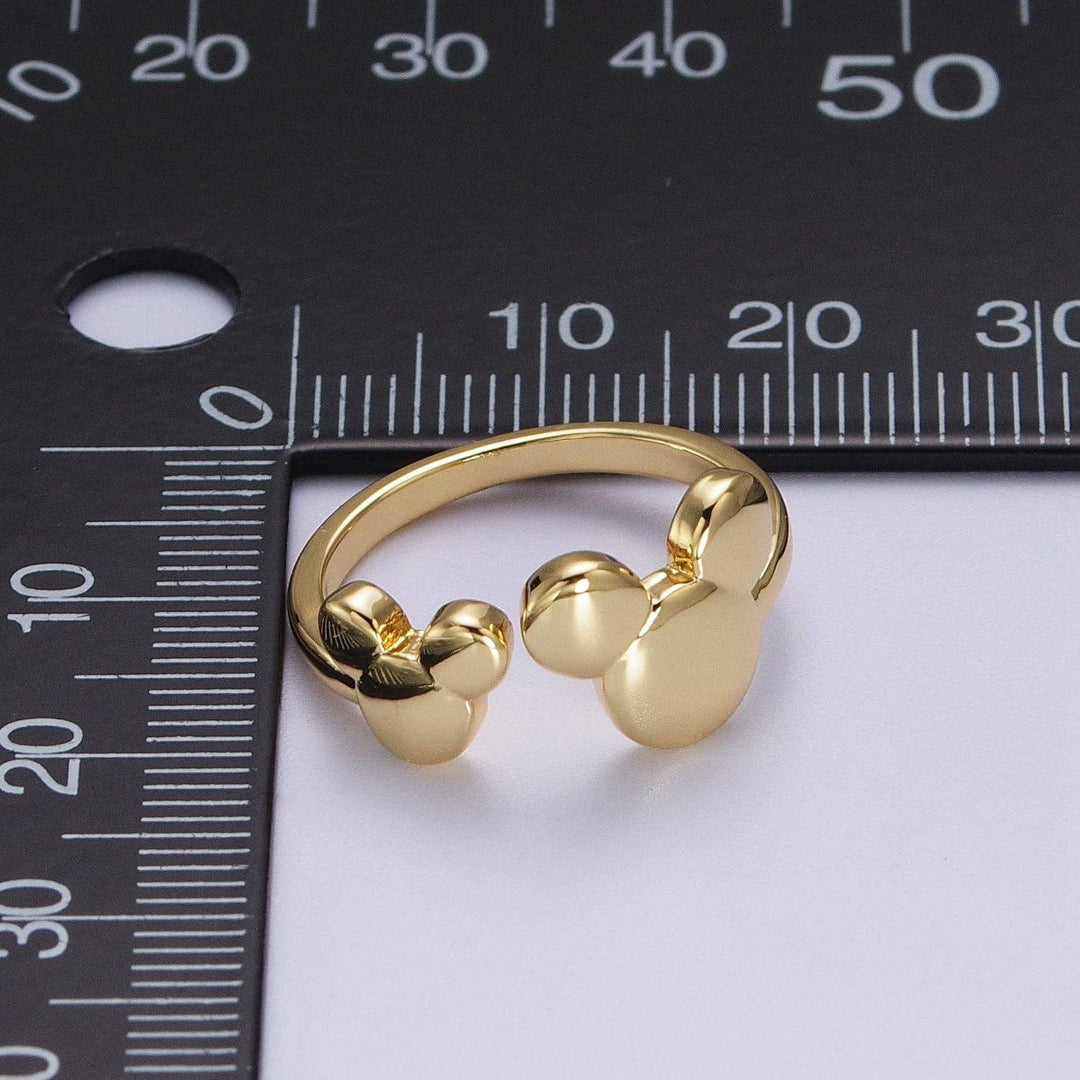 Double Cute Mouse Open Adjustable Gold Minimalist Ring