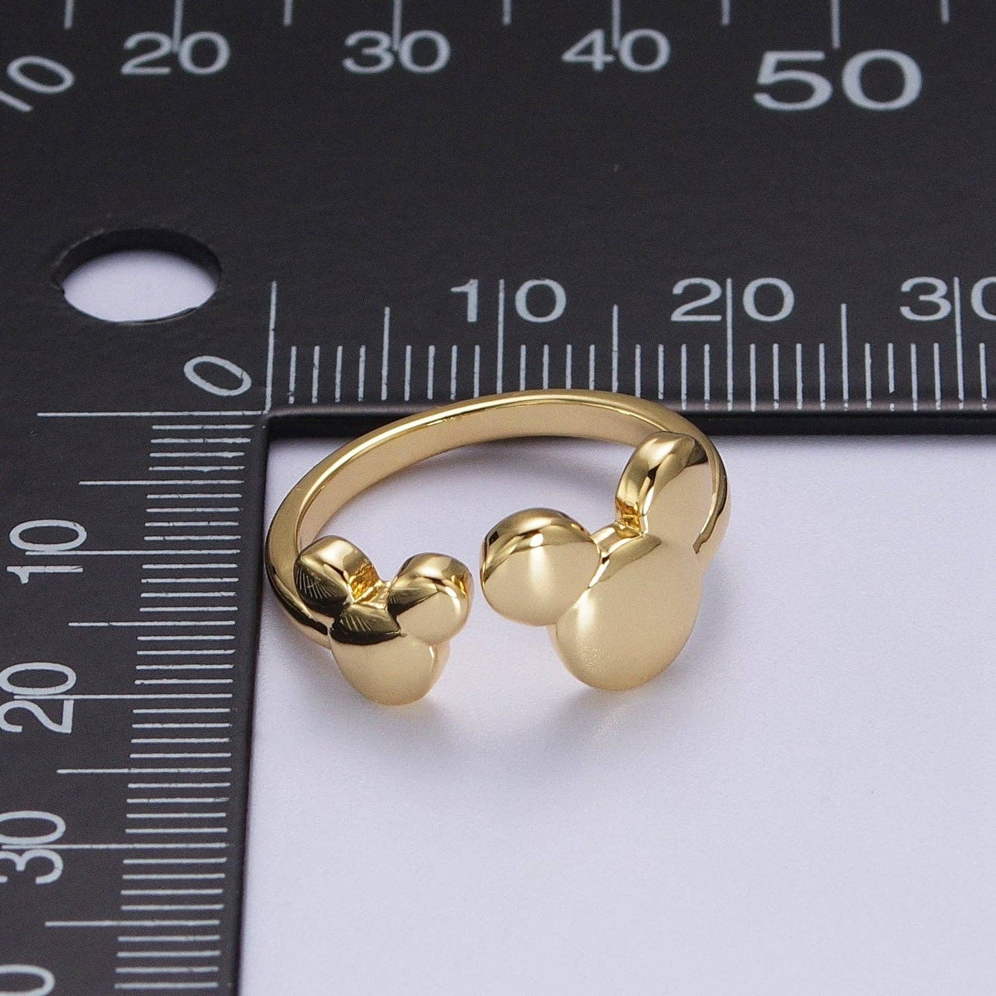Double Cute Mouse Open Adjustable Gold Minimalist Ring | O-182