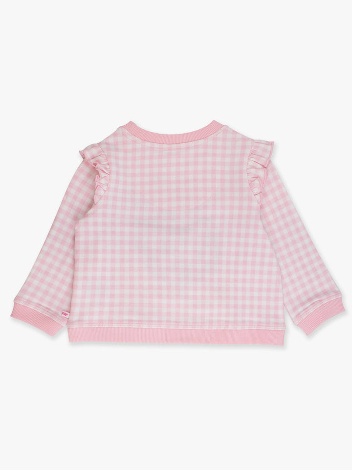 Girls Dear Santa Pink Gingham Applique Flutter Sweatshirt