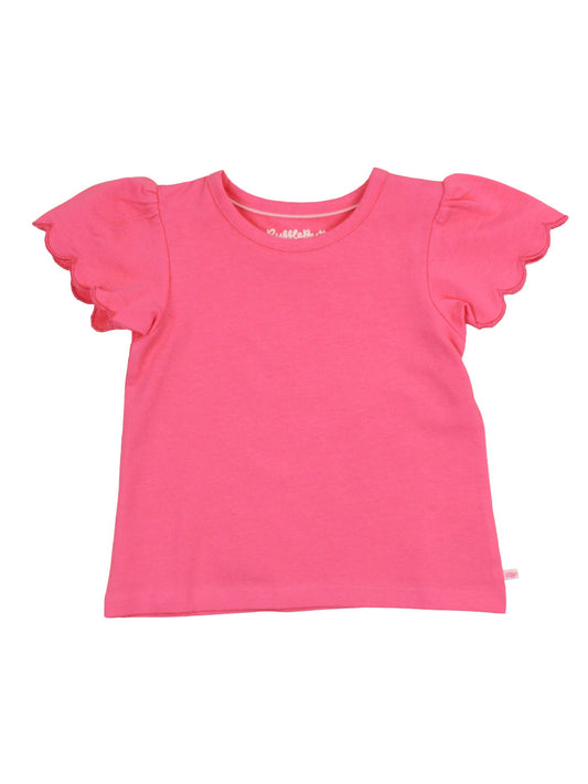 Girls Hot Pink Knit Short Sleeve Scallop Tee