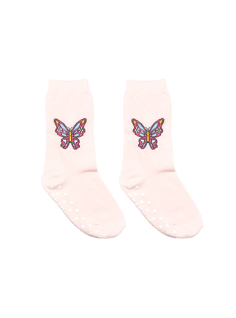 3D Packaged Crew Socks - Kids - Butterfly - Pale Pink