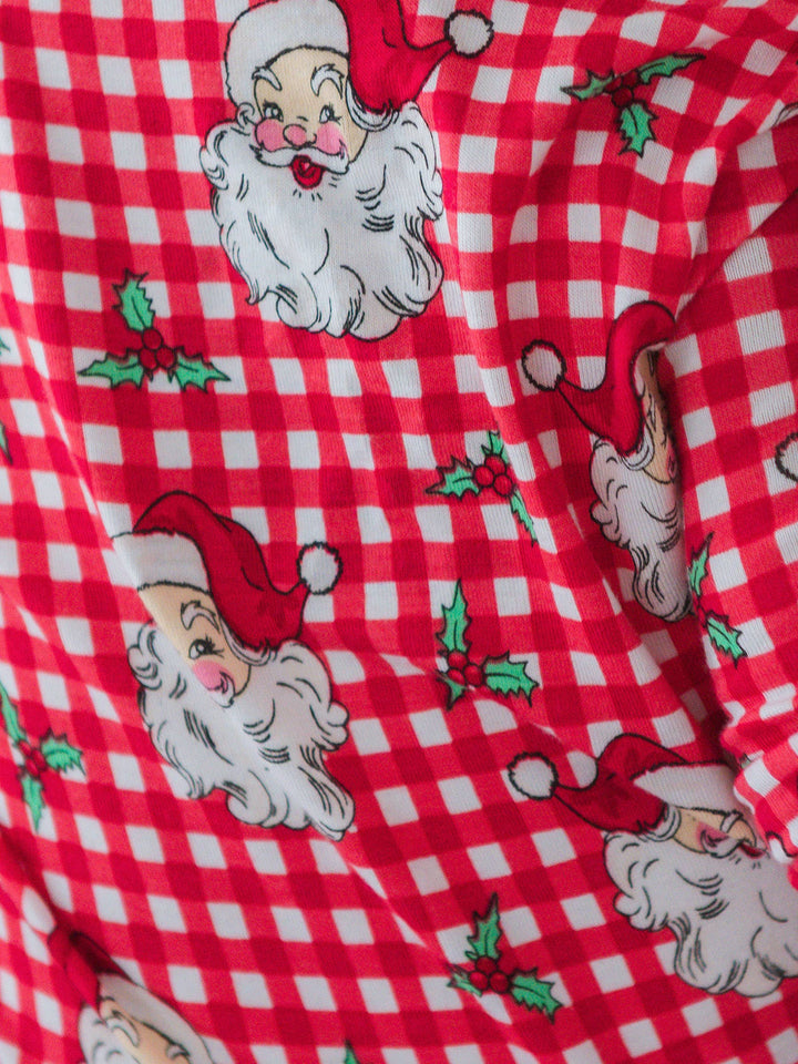 Pijama de una pieza convertible con volantes en rojo Dear Santa de viscosa de bambú para niñas SoftSnooze™