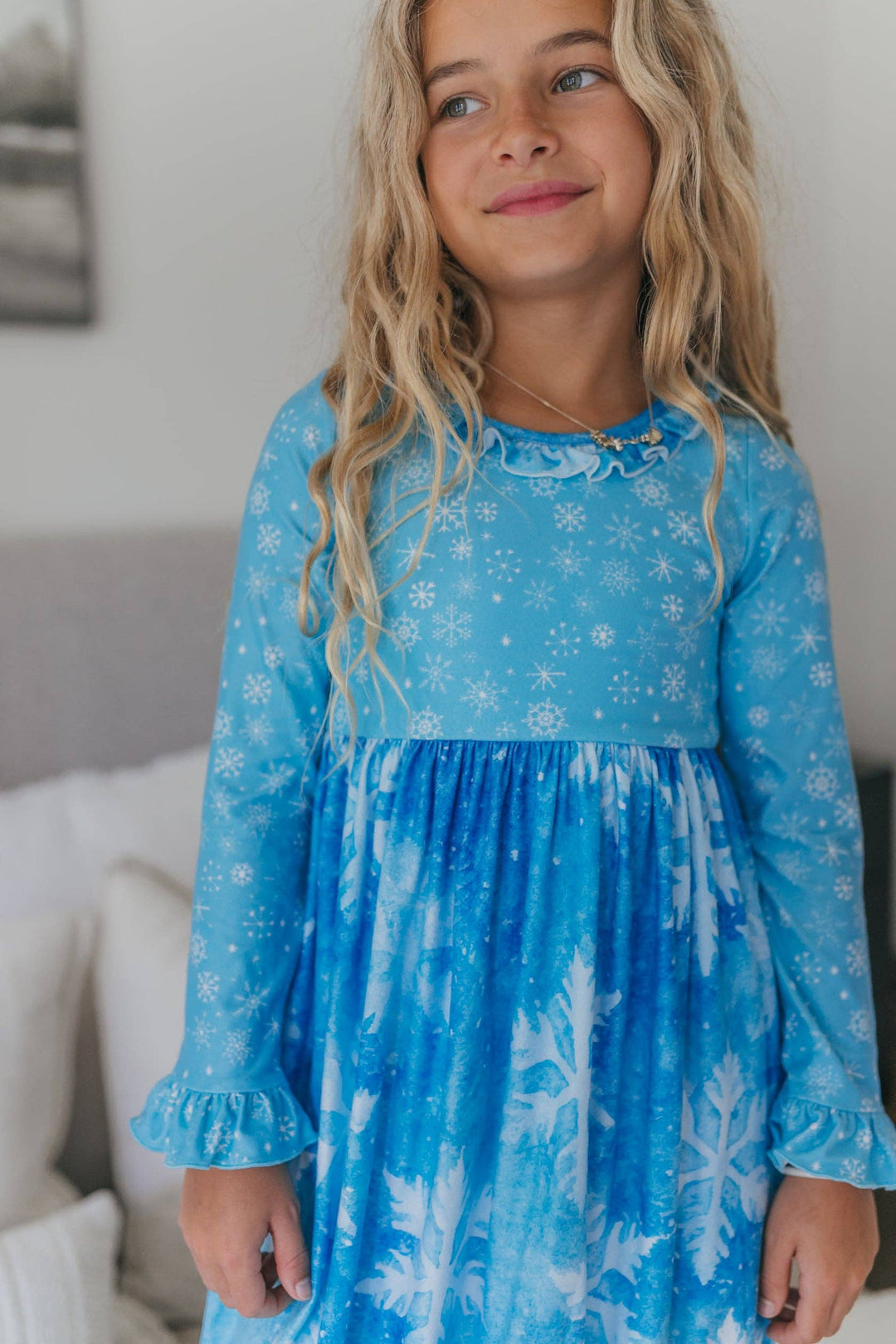 Girls Blue Snowflake Ice Princess Holiday Lounge Play Gown
