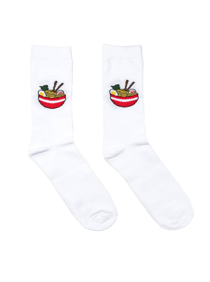 3D Packaged Crew Socks - Bowl of Ramen Noodles - White